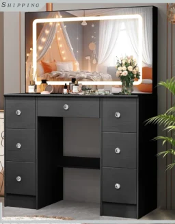 Large Dressing Table Makeup Desk Vanity Set with LED Lights Mirror And 7 Drawers -  1503