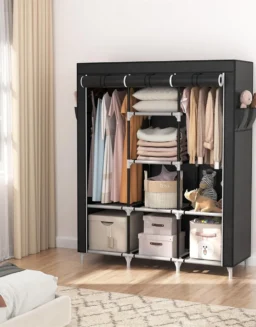 LEEGOHOME Portable Closet Large Wardrobe Closet Clothes Organizer with 6 Storage Shelves, 2 Hanging Sections 4 Side Pockets -  1503