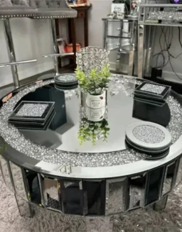 Crushed Crystal Mirrored Coffee Table 60cm Round Accent Table Leisure Table -  1503