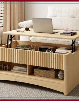 Modern Lift Top Coffee Table with Storage, Fluted Design, Natural Oak for Living Room & Home Office -  1503