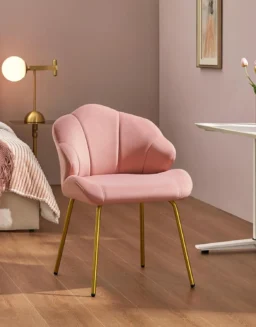 Velvet Accent Chair with Shell-Shaped Backrest, Modern Armchair with Gold Metal Legs for Dressing Room/Bedroom/Living Room