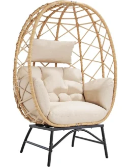 Wicker Egg Chair Outdoor, Oversized Patio Lounge Chairs with Cushion for Indoor Living Room, Bedroom, Outside Backyard